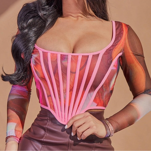 PrettyLittleThing Tops - Pink long sleeve crop top